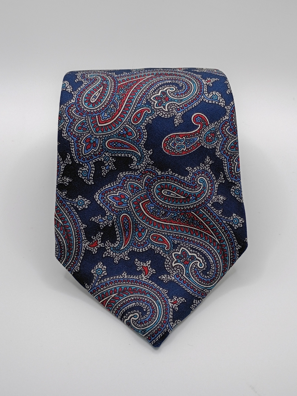 VTG Dior Men's Necktie Paisley Silk in Navy with Red & Cream Accents Made In USA